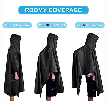 3 in1 Military Raincoat Waterproof Hooded Poncho for Camping, Hiking & Motorcycle Travel