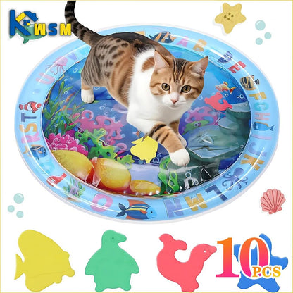 Water Sensory Play Mat, Thickened Inflatable Water Mat for Cat and Dog, Pet Playmat with Fish Sea Ocean Theme Sensory