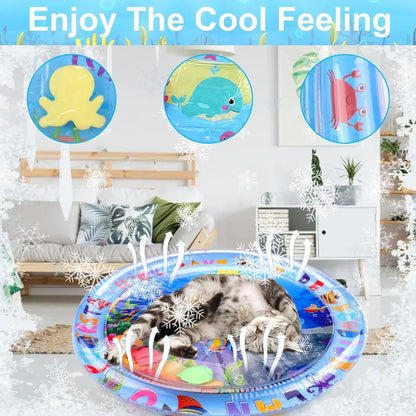 Water Sensory Play Mat, Thickened Inflatable Water Mat for Cat and Dog, Pet Playmat with Fish Sea Ocean Theme Sensory