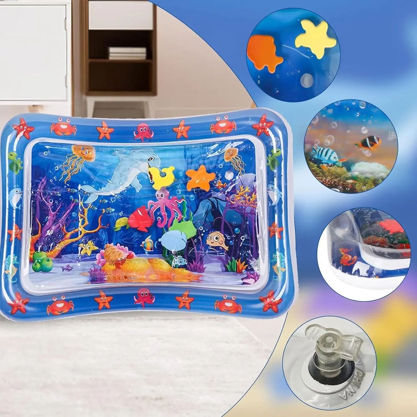 Water Sensory Play Mat, Thickened Inflatable Water Mat for Cat and Dog, Pet Playmat with Fish Sea Ocean Theme Sensory