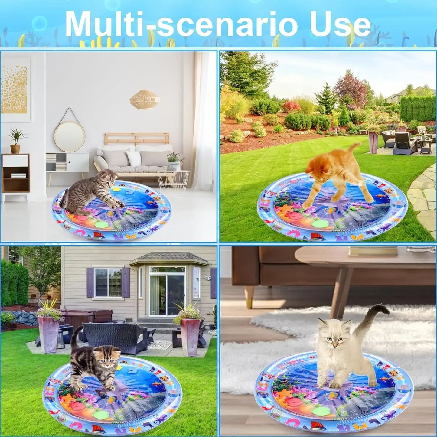 Water Sensory Play Mat, Thickened Inflatable Water Mat for Cat and Dog, Pet Playmat with Fish Sea Ocean Theme Sensory