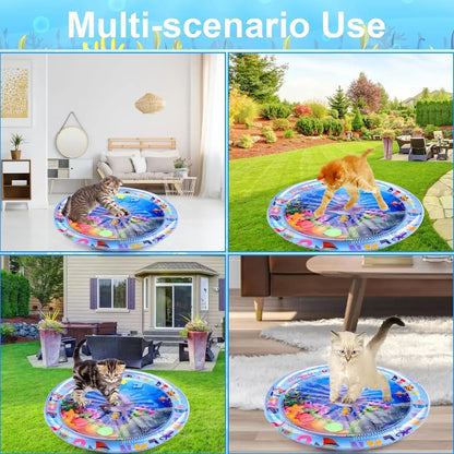 Water Sensory Play Mat, Thickened Inflatable Water Mat for Cat and Dog, Pet Playmat with Fish Sea Ocean Theme Sensory