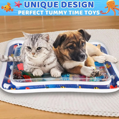Water Sensory Play Mat, Thickened Inflatable Water Mat for Cat and Dog, Pet Playmat with Fish Sea Ocean Theme Sensory