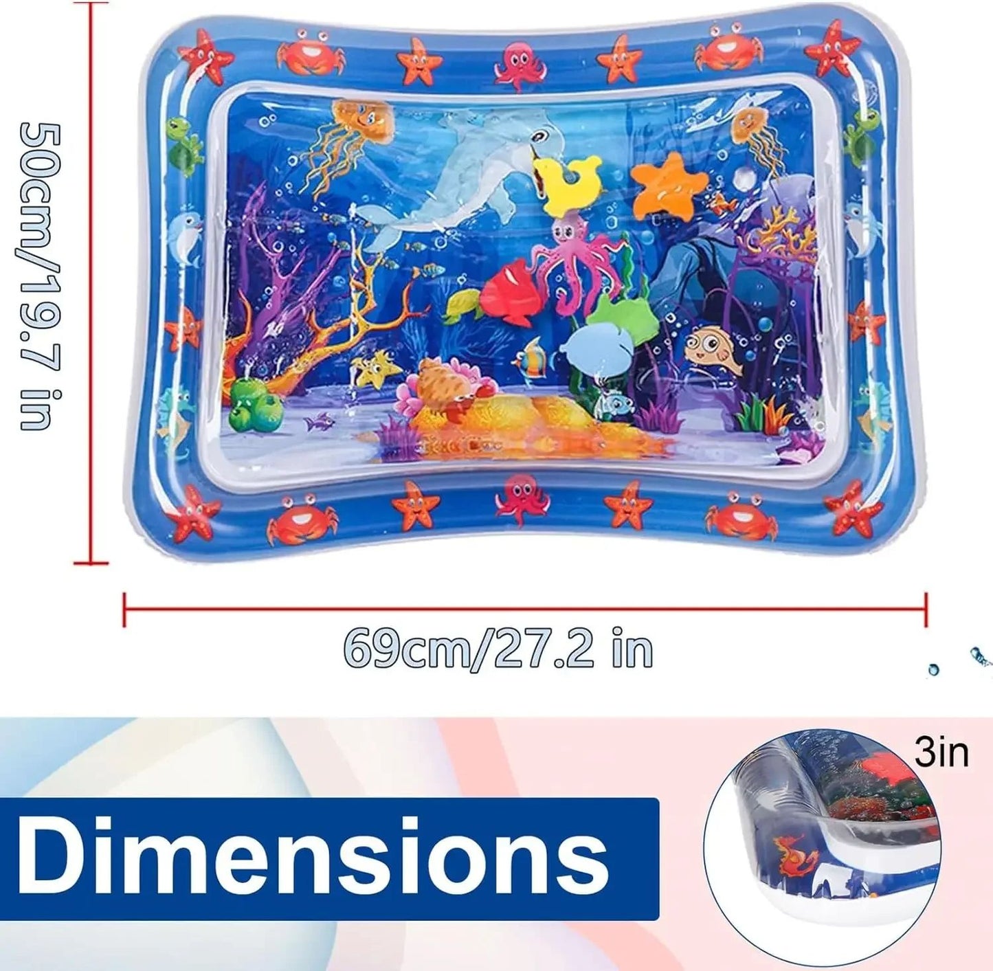 Water Sensory Play Mat, Thickened Inflatable Water Mat for Cat and Dog, Pet Playmat with Fish Sea Ocean Theme Sensory