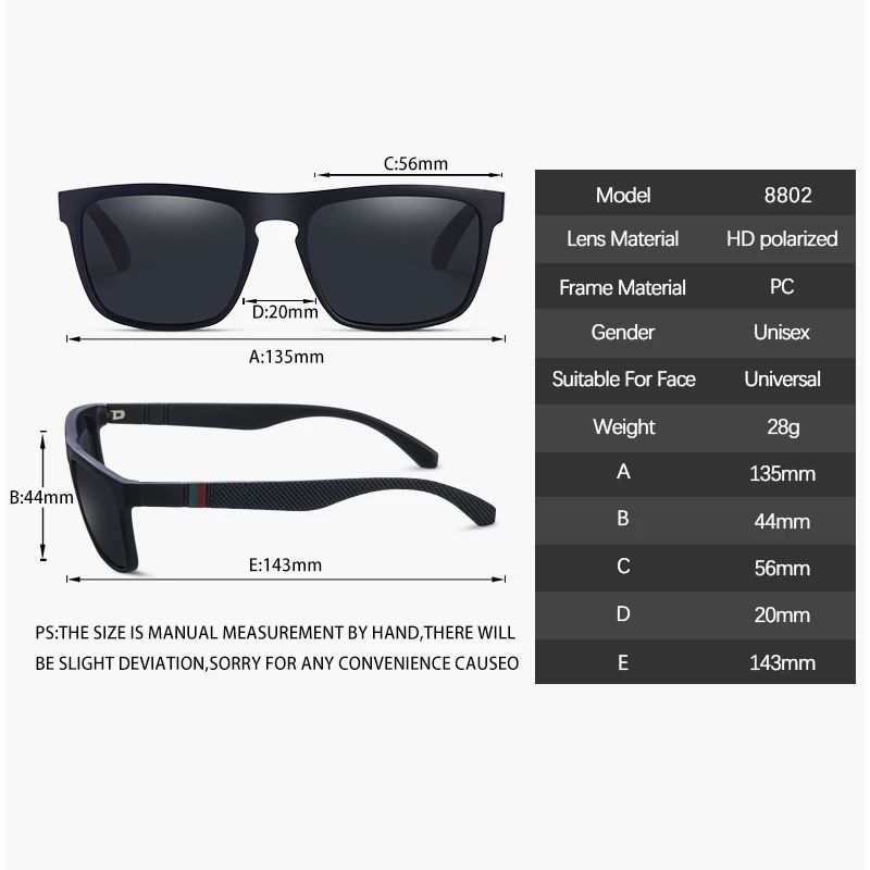 Fashion Square Vintage Polarized Sunglasses for Men and Women, Retro UV Eyewear for Driving, Fishing and Outdoor Use