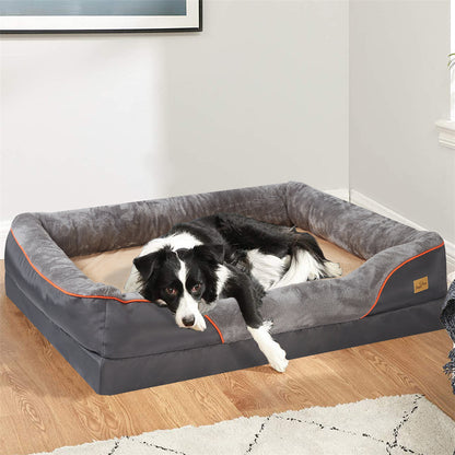 Orthopedic Dog Bed with Memory Foam, Removable Waterproof Washable Cover & Sofa Bolsters