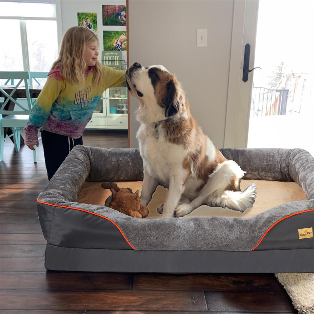 Orthopedic Dog Bed with Memory Foam, Removable Waterproof Washable Cover & Sofa Bolsters