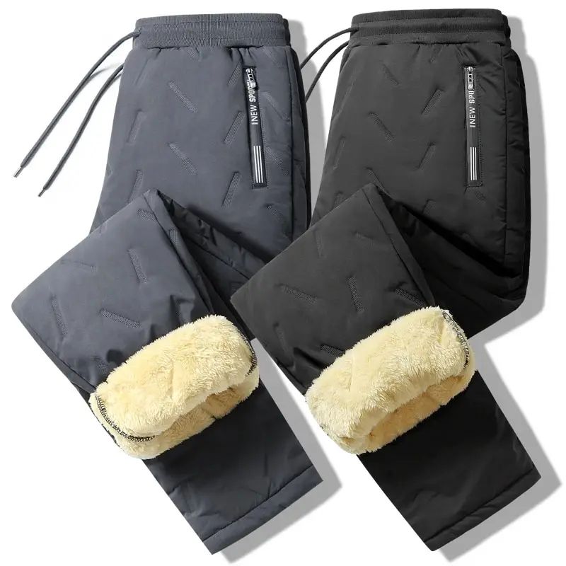 Men Thermal Fleece Sweatpants Winter Casual Warm Lambswool Trousers Windproof Cotton Plush Thick Sweatwear Pants