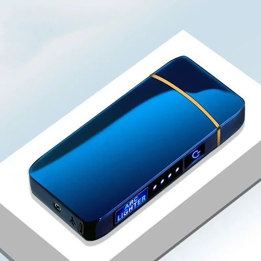 USB Rechargeable Windproof Electric Metal Lighter, Double Arc Flameless Plasma Lighter with Touch Sensor & LED Display