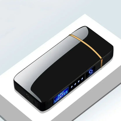 USB Rechargeable Windproof Electric Metal Lighter, Double Arc Flameless Plasma Lighter with Touch Sensor & LED Display