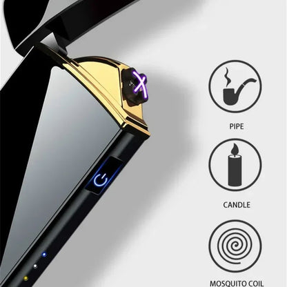 USB Rechargeable Windproof Electric Metal Lighter, Double Arc Flameless Plasma Lighter with Touch Sensor & LED Display