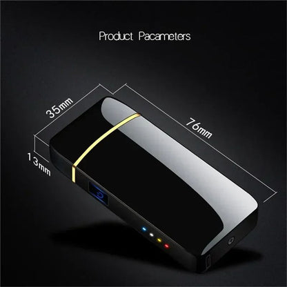 USB Rechargeable Windproof Electric Metal Lighter, Double Arc Flameless Plasma Lighter with Touch Sensor & LED Display