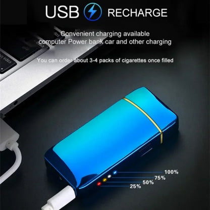 USB Rechargeable Windproof Electric Metal Lighter, Double Arc Flameless Plasma Lighter with Touch Sensor & LED Display