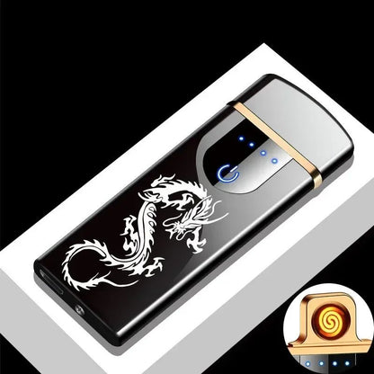 USB Rechargeable Windproof Electric Metal Lighter, Double Arc Flameless Plasma Lighter with Touch Sensor & LED Display