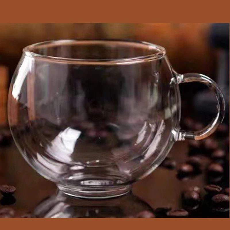 Heat Resistant Double Layer Glass Coffee Cup with Handle, Transparent Borosilicate Water, Tea, Milk, Juice Mug & Saucer