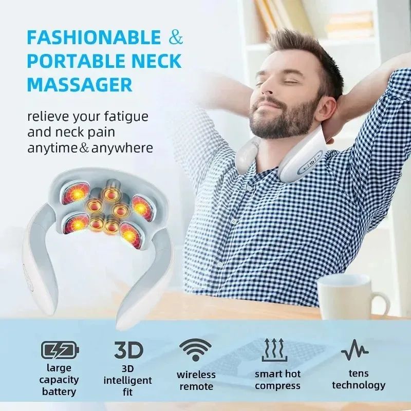 Neck Massager with Intelligent Charging Heating, Hot Pressing Magnetic Pulse Therapy Portable Fashionable for Multi User