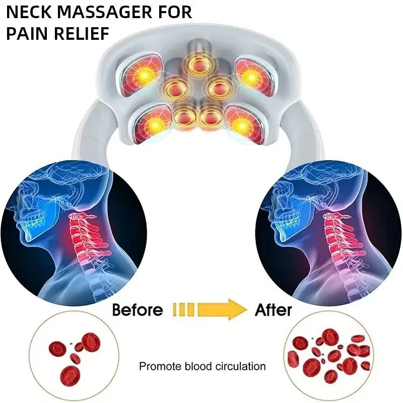 Neck Massager with Intelligent Charging Heating, Hot Pressing Magnetic Pulse Therapy Portable Fashionable for Multi User