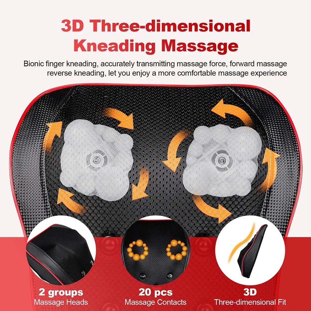 Shoulder Neck Back Massager Pillow Shiatsu Kneading Trapezius Massage with Cervical Traction for Car, Home Office Relief