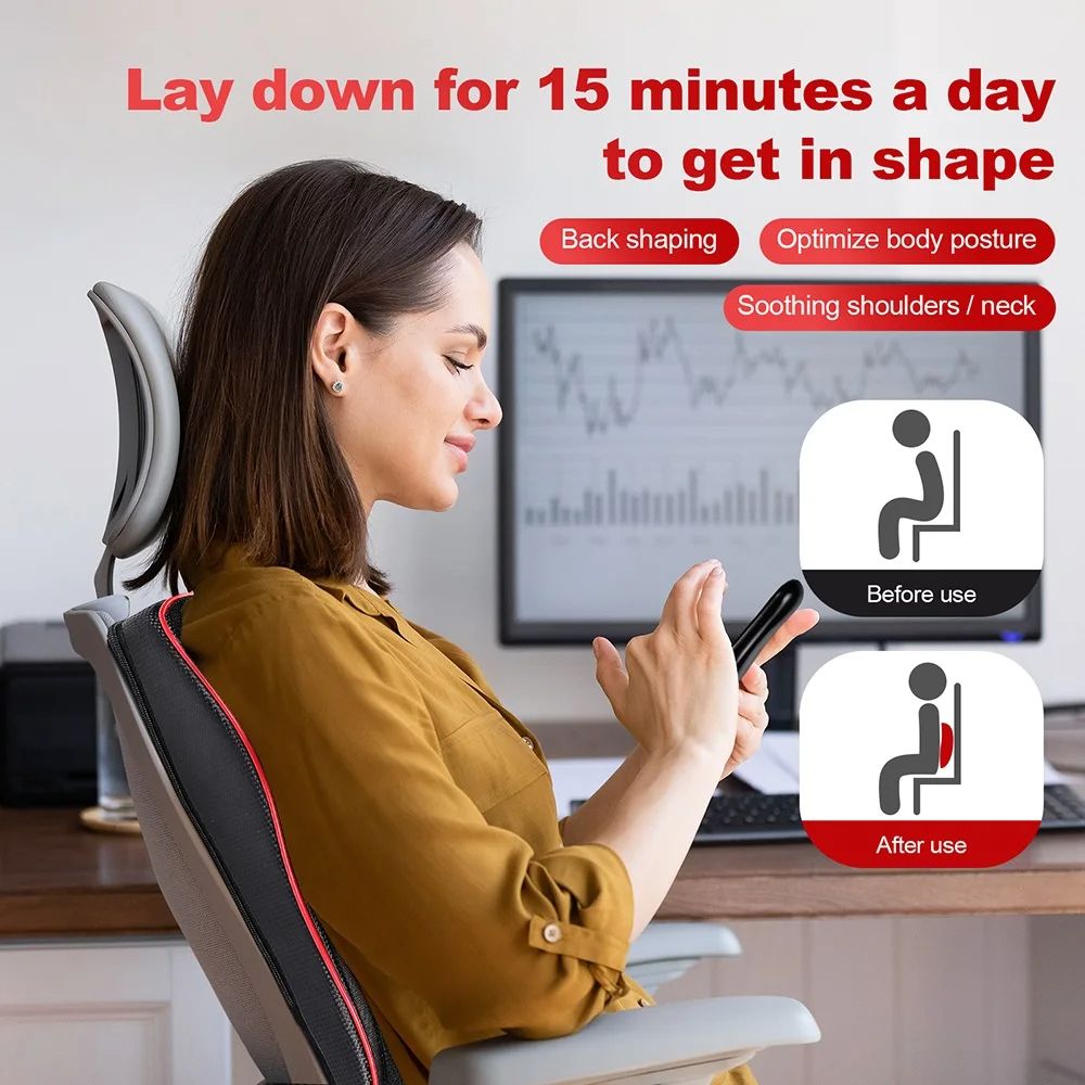 Shoulder Neck Back Massager Pillow Shiatsu Kneading Trapezius Massage with Cervical Traction for Car, Home Office Relief