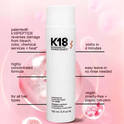K18 Leave-In Repair Hair Mask for Dry Damaged Hair – 4-Minute Intensive Treatment