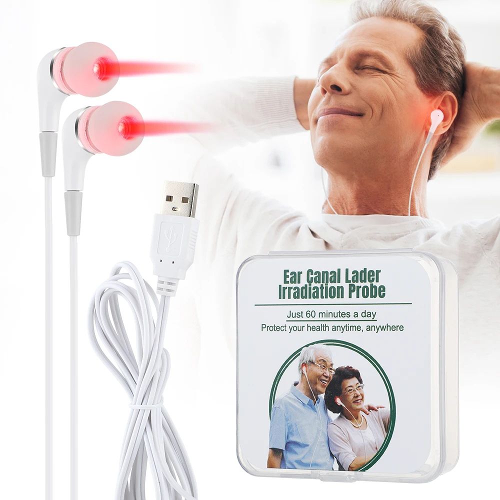 Tinnitus Ear Laser Therapy Device Red Light Irradiation for Otitis Media, Hypertension, Diabetes & Earplugs