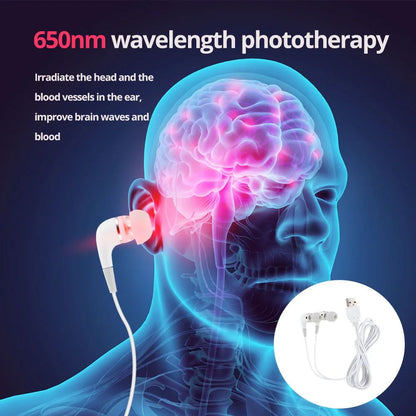 Tinnitus Ear Laser Therapy Device Red Light Irradiation for Otitis Media, Hypertension, Diabetes & Earplugs