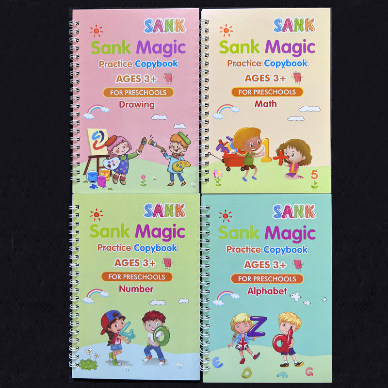 Sank Magic Practice Copybook Pen Reusable Writing Book for Kids | Preschool Calligraphy English Version with Free Wiping