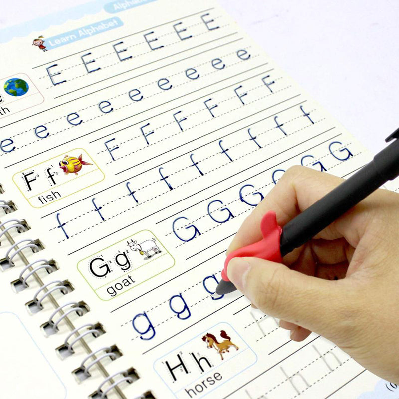 Sank Magic Practice Copybook Pen Reusable Writing Book for Kids | Preschool Calligraphy English Version with Free Wiping