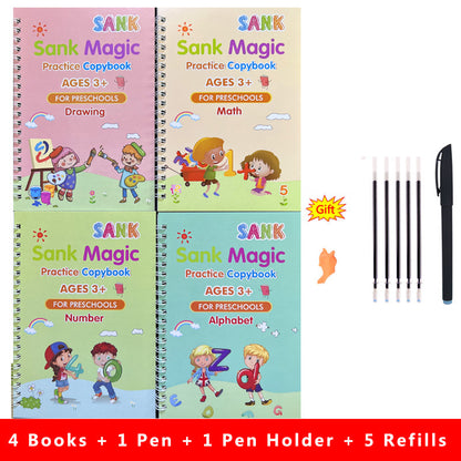 Sank Magic Practice Copybook Pen Reusable Writing Book for Kids | Preschool Calligraphy English Version with Free Wiping
