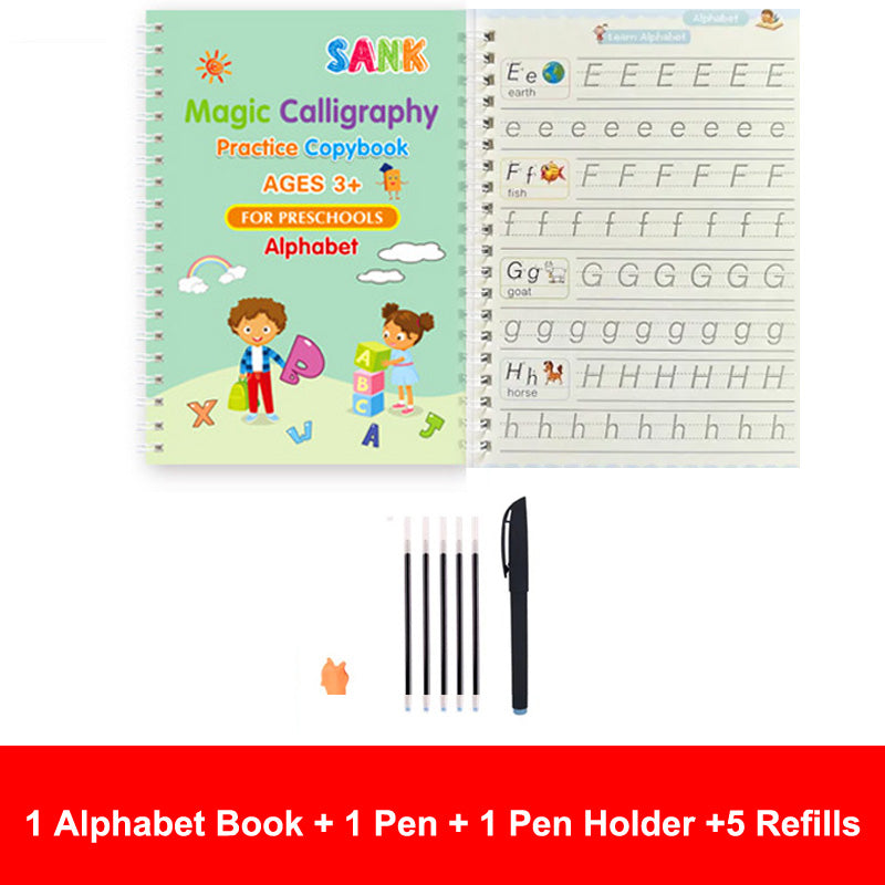 Sank Magic Practice Copybook Pen Reusable Writing Book for Kids | Preschool Calligraphy English Version with Free Wiping