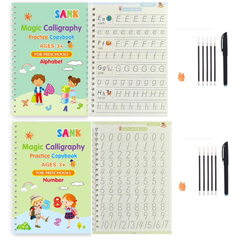 Sank Magic Practice Copybook Pen Reusable Writing Book for Kids | Preschool Calligraphy English Version with Free Wiping