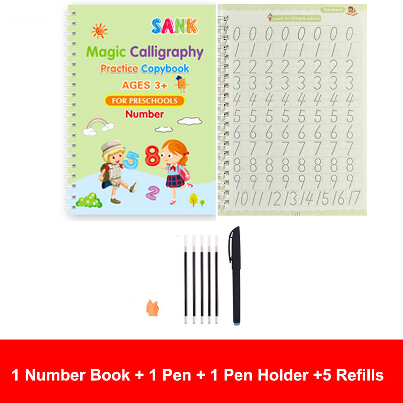 Sank Magic Practice Copybook Pen Reusable Writing Book for Kids | Preschool Calligraphy English Version with Free Wiping