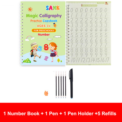 Sank Magic Practice Copybook Pen Reusable Writing Book for Kids | Preschool Calligraphy English Version with Free Wiping