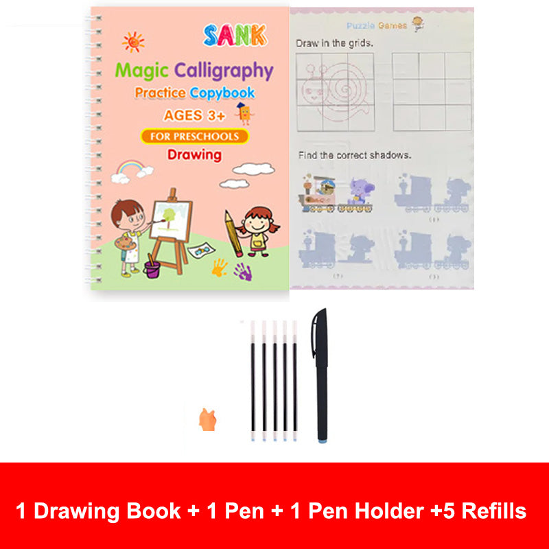 Sank Magic Practice Copybook Pen Reusable Writing Book for Kids | Preschool Calligraphy English Version with Free Wiping