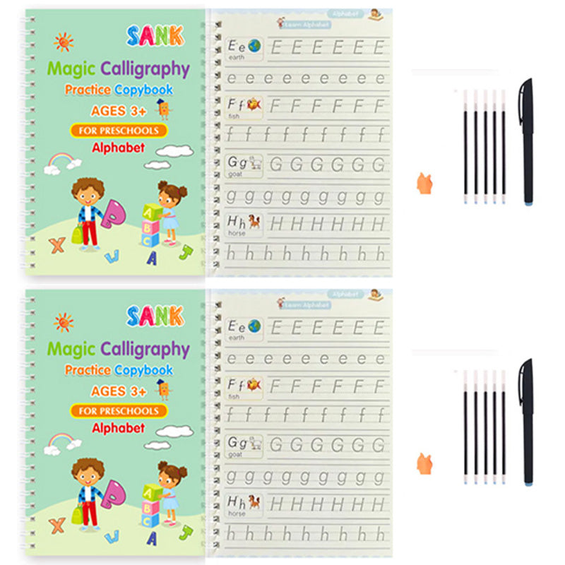 Sank Magic Practice Copybook Pen Reusable Writing Book for Kids | Preschool Calligraphy English Version with Free Wiping