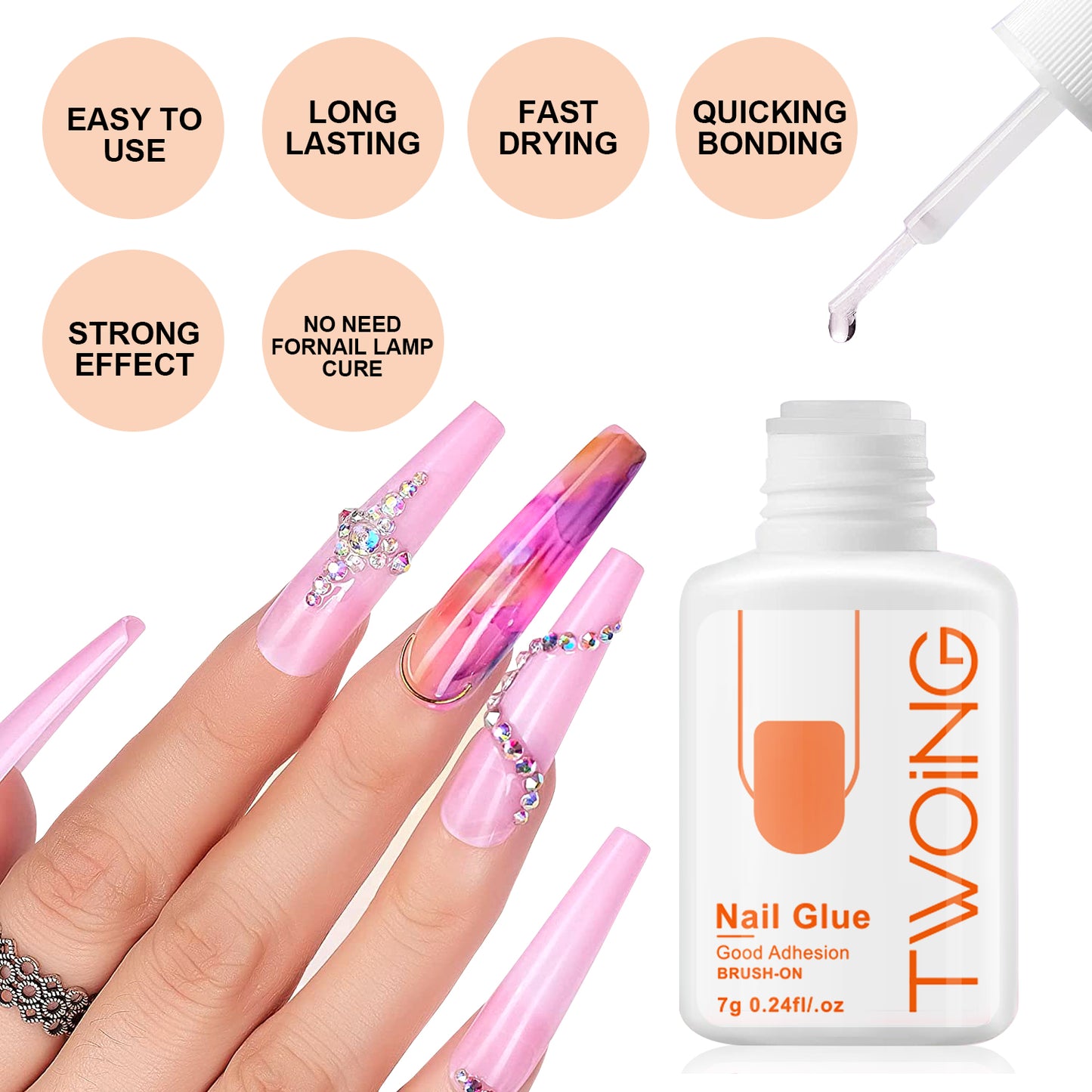 Super Strong Nail Glue for Acrylic & Press On Nails, Quick Lasting Adhesion for Fake Nails & Tips