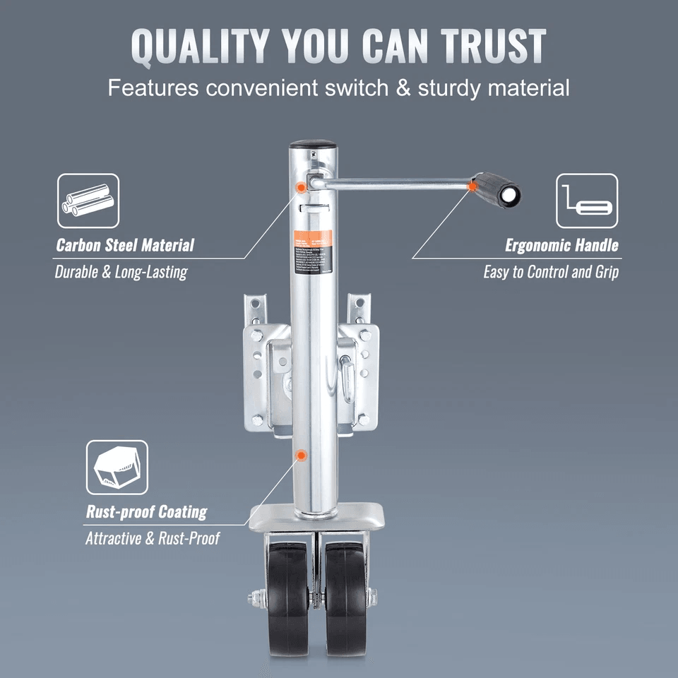 Trailer Jack for Boats & RVs, VEVOR Manual Swing Up Jack with PP Wheels & Detachable Handle