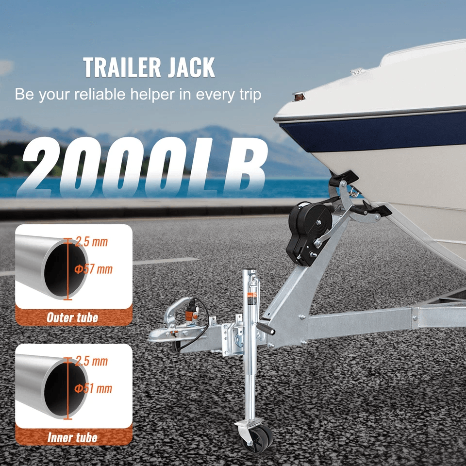 Trailer Jack for Boats & RVs, VEVOR Manual Swing Up Jack with PP Wheels & Detachable Handle