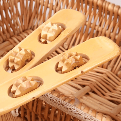Bamboo Back Scratcher Massage Rollers, Long Reach Therapeutic Bamboo Massager Stick for Back, Shoulders & Body