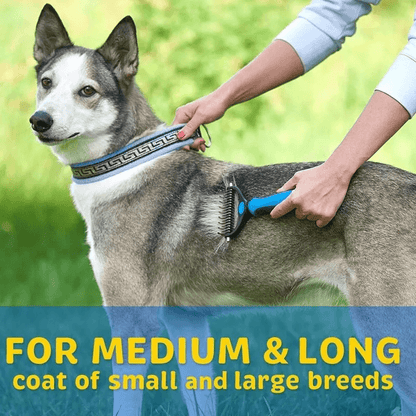 Double Sided Shedding Dematting Pet Grooming Brush, Undercoat Rake Comb for Dogs & Cats