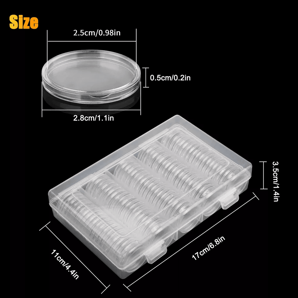 Clear Coin Storage Box Capsules Holder for Quarter Dollar, Secure Coin Collecting Supplies for Coin Protection & Display