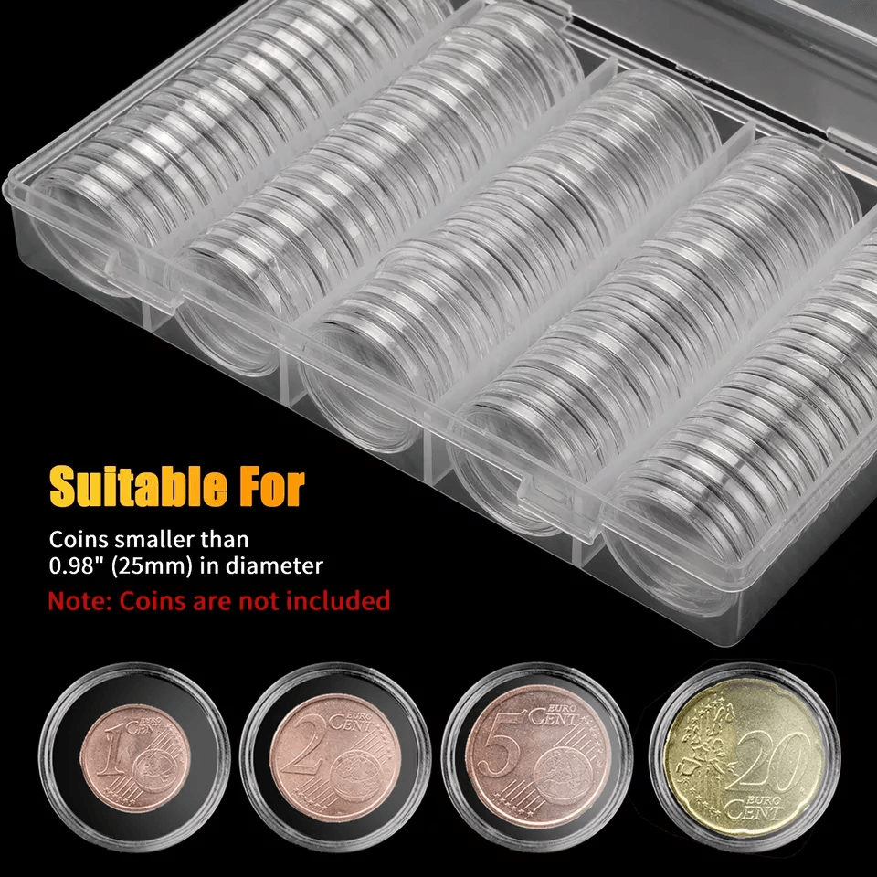Clear Coin Storage Box Capsules Holder for Quarter Dollar, Secure Coin Collecting Supplies for Coin Protection & Display