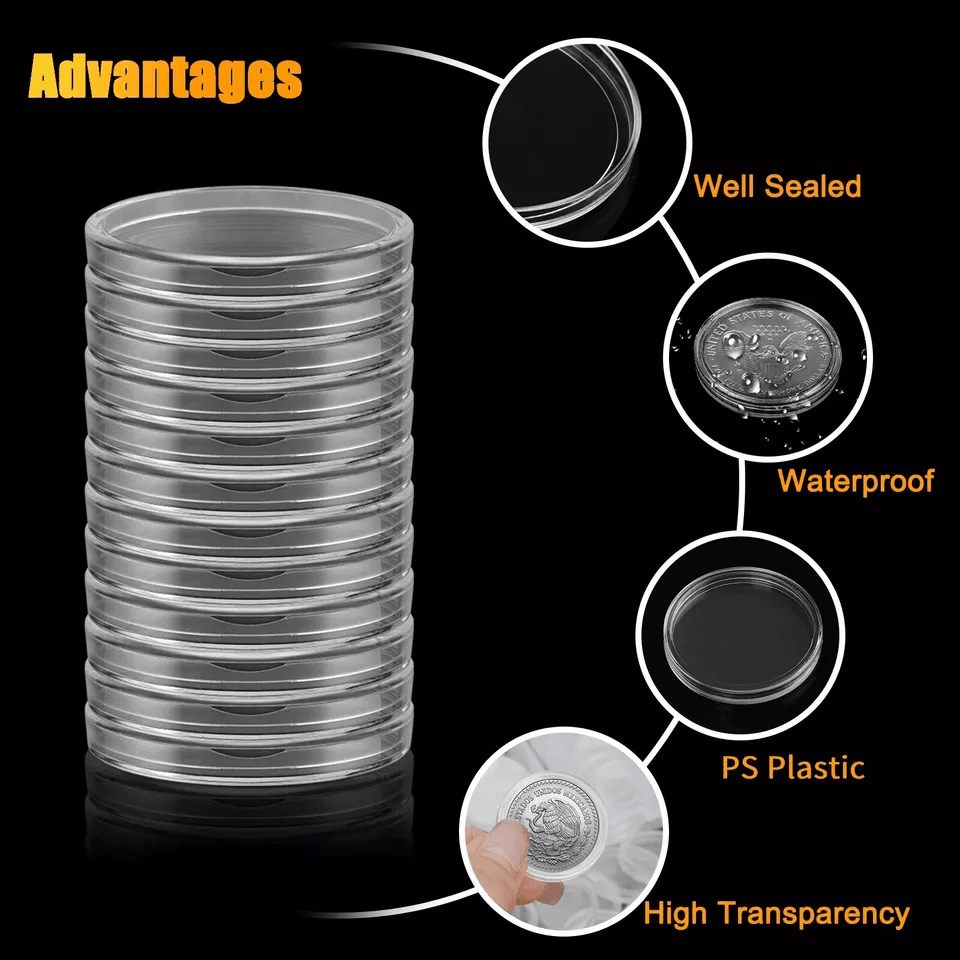 Clear Coin Storage Box Capsules Holder for Quarter Dollar, Secure Coin Collecting Supplies for Coin Protection & Display