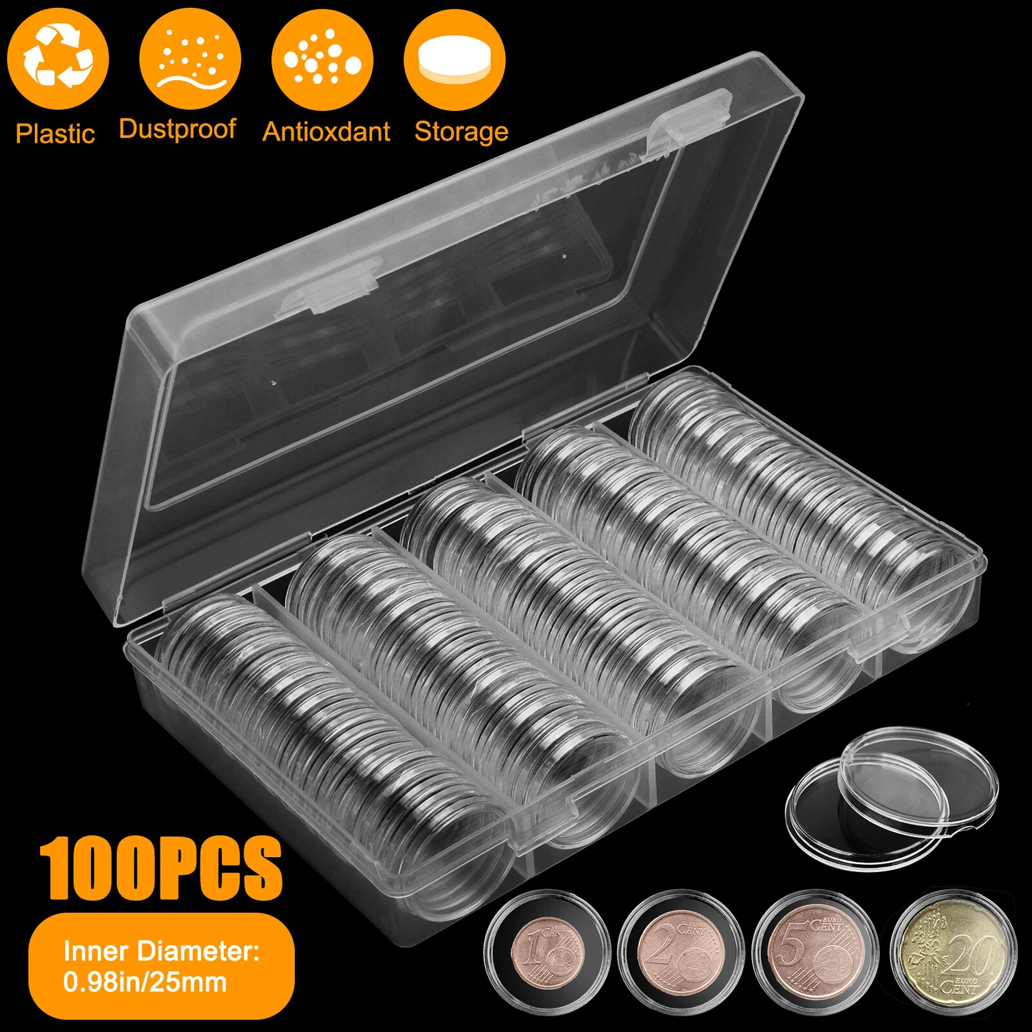 Clear Coin Storage Box Capsules Holder for Quarter Dollar, Secure Coin Collecting Supplies for Coin Protection & Display