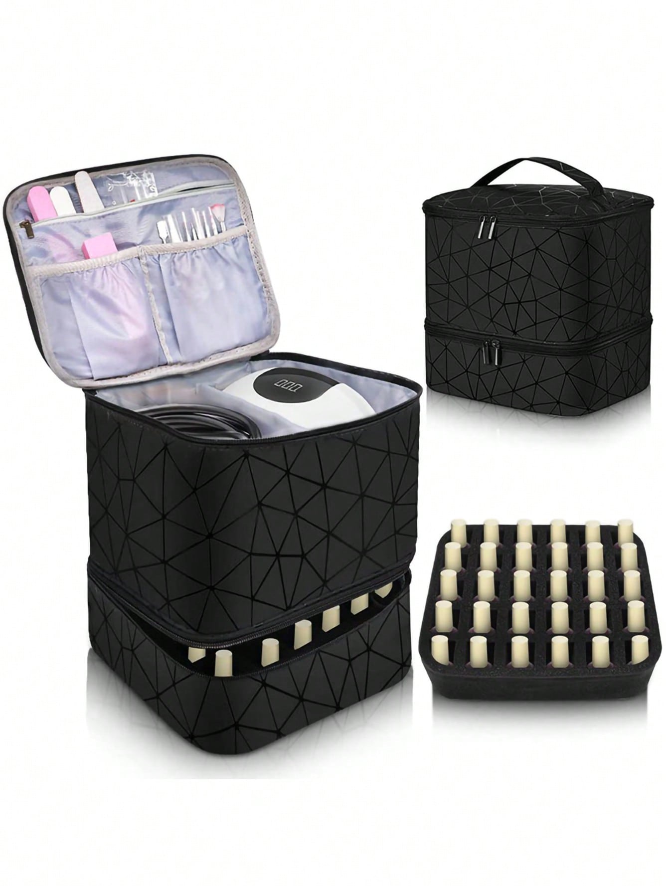 Portable Nail Polish Storage Bag,Multi Function PU Leather Organizer for Travel,Fits 20 Bottles,Essential Oils & Makeup