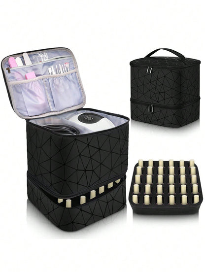 Portable Nail Polish Storage Bag,Multi Function PU Leather Organizer for Travel,Fits 20 Bottles,Essential Oils & Makeup