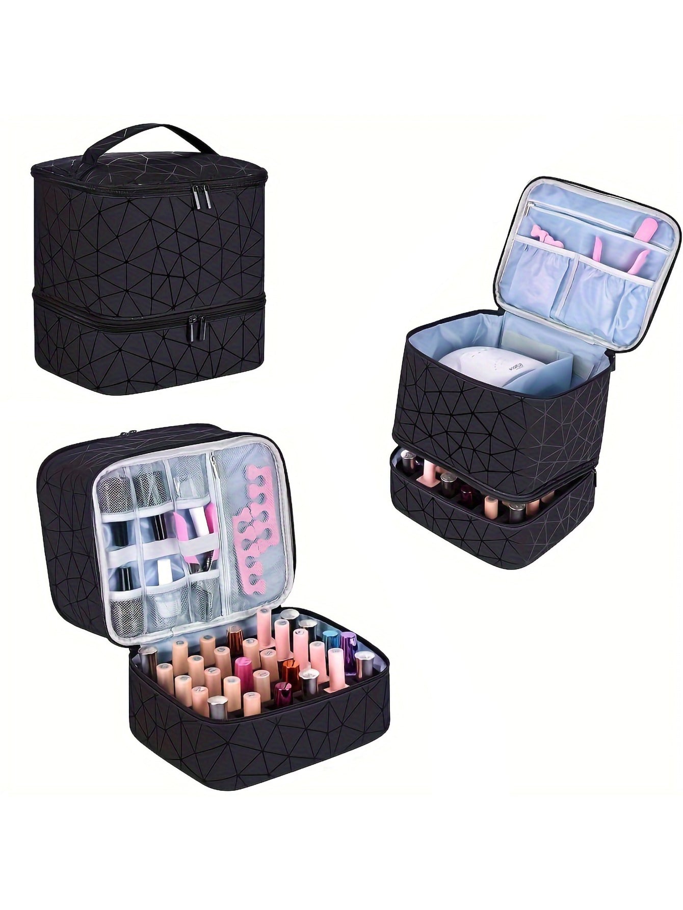 Portable Nail Polish Storage Bag,Multi Function PU Leather Organizer for Travel,Fits 20 Bottles,Essential Oils & Makeup