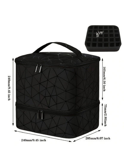 Portable Nail Polish Storage Bag,Multi Function PU Leather Organizer for Travel,Fits 20 Bottles,Essential Oils & Makeup