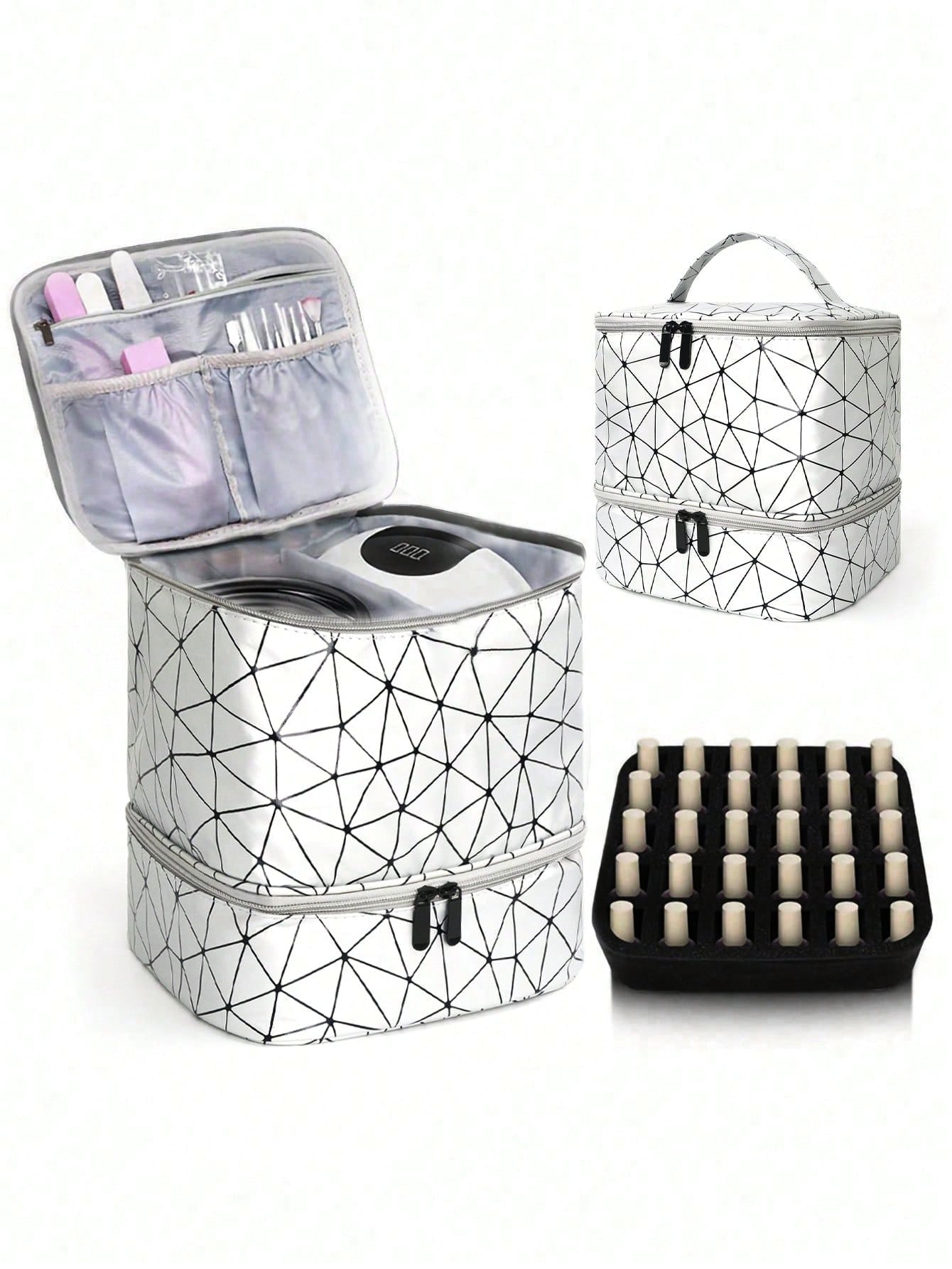 Portable Nail Polish Storage Bag,Multi Function PU Leather Organizer for Travel,Fits 20 Bottles,Essential Oils & Makeup