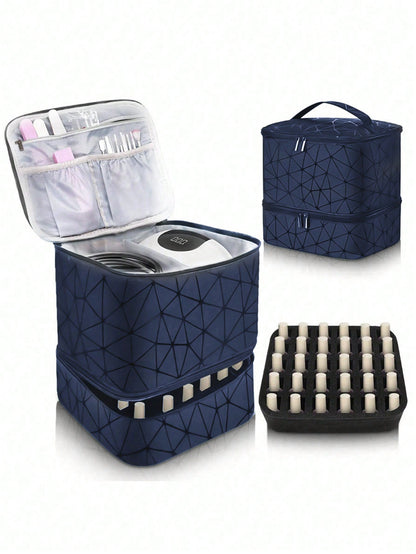 Portable Nail Polish Storage Bag,Multi Function PU Leather Organizer for Travel,Fits 20 Bottles,Essential Oils & Makeup